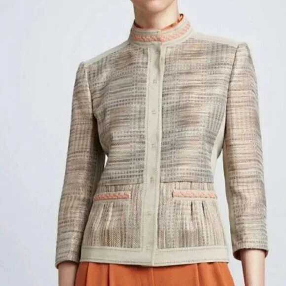 Elie Tahari Button Up Orange Lined Blazer Suit Jacket - Picture 2 of 3